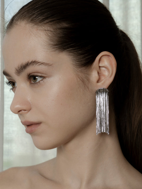 Streamline Shine Tassel Earrings 2 Colors Gold Silver