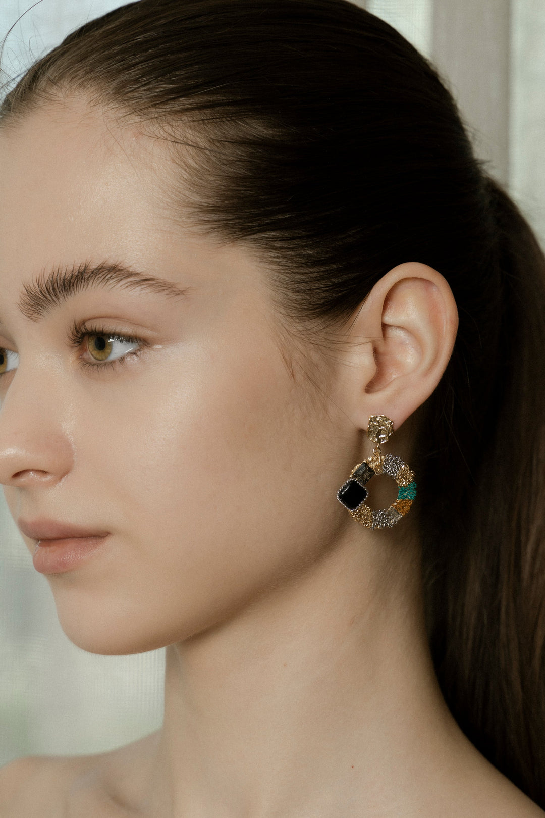 Noir Mosaic Woven Hoop Earrings