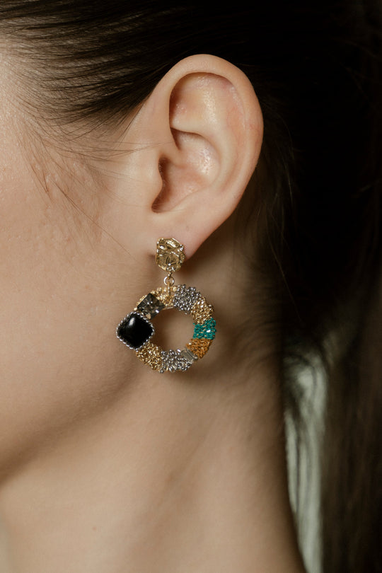 Noir Mosaic Woven Hoop Earrings