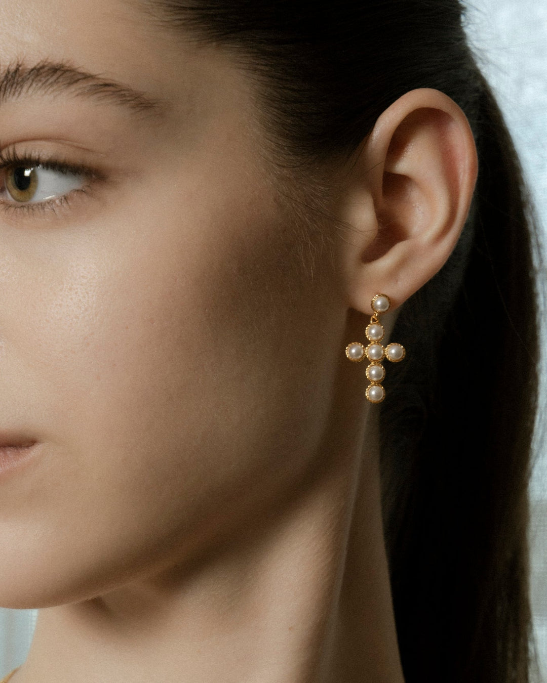 Celeste Cross Earrings - 92.5 Silver with Swarovski Pearls